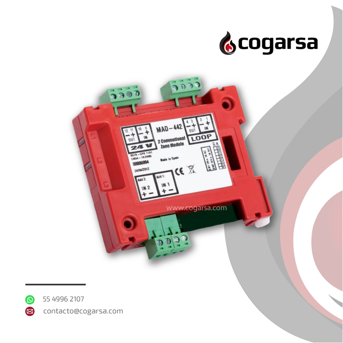 Módulo Analógico Monitor de 2 Zonas Convencionales MAD-442 DETNOV